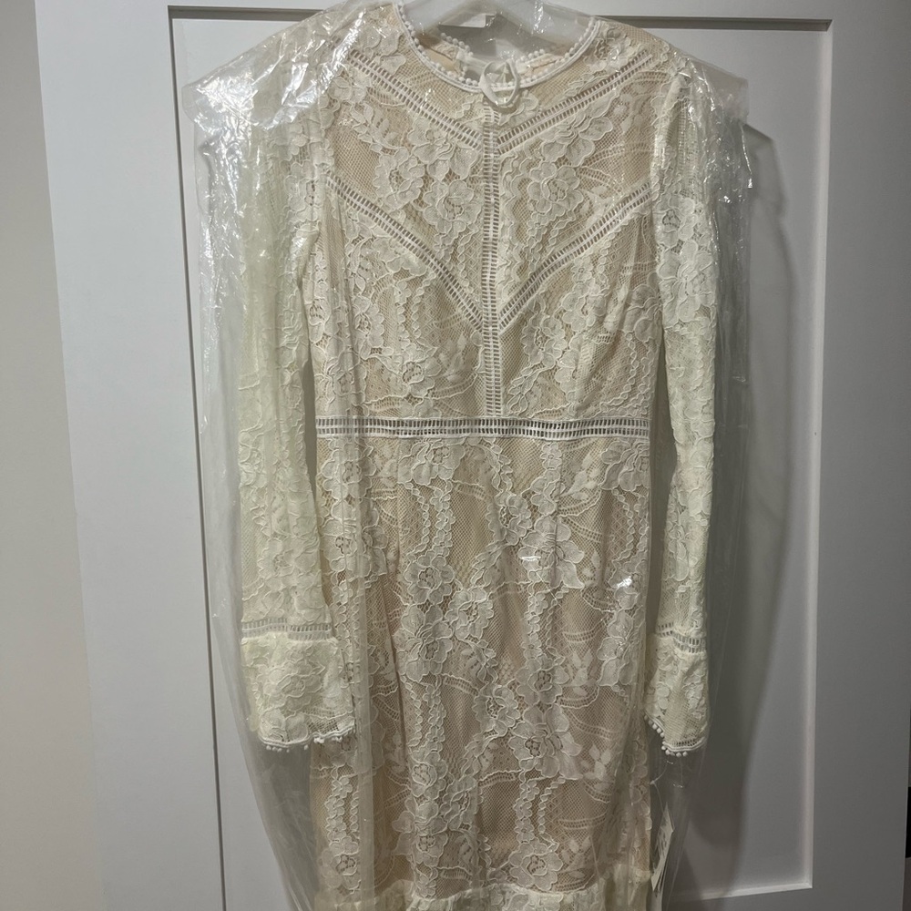 Chic Lace Long Sleeve Dress in Cream